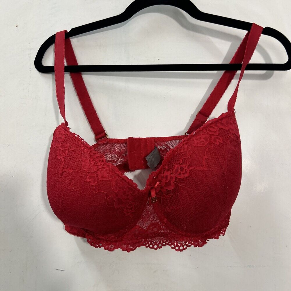 Daisy Fuentes Red Lace Balconette Bra 38DD Underwire Adjustable Straps